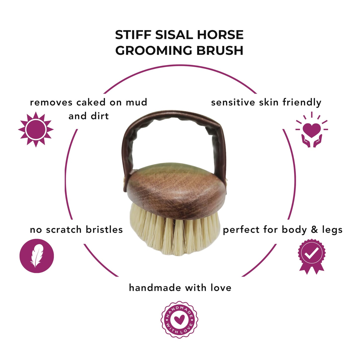 Horse Grooming Brush – Mud & Dirt Removal, Stiff Sisal Bristles, Compact Size | Gentle on Sensitive Coats, Premium Equine Care Tool for Grooming Kit