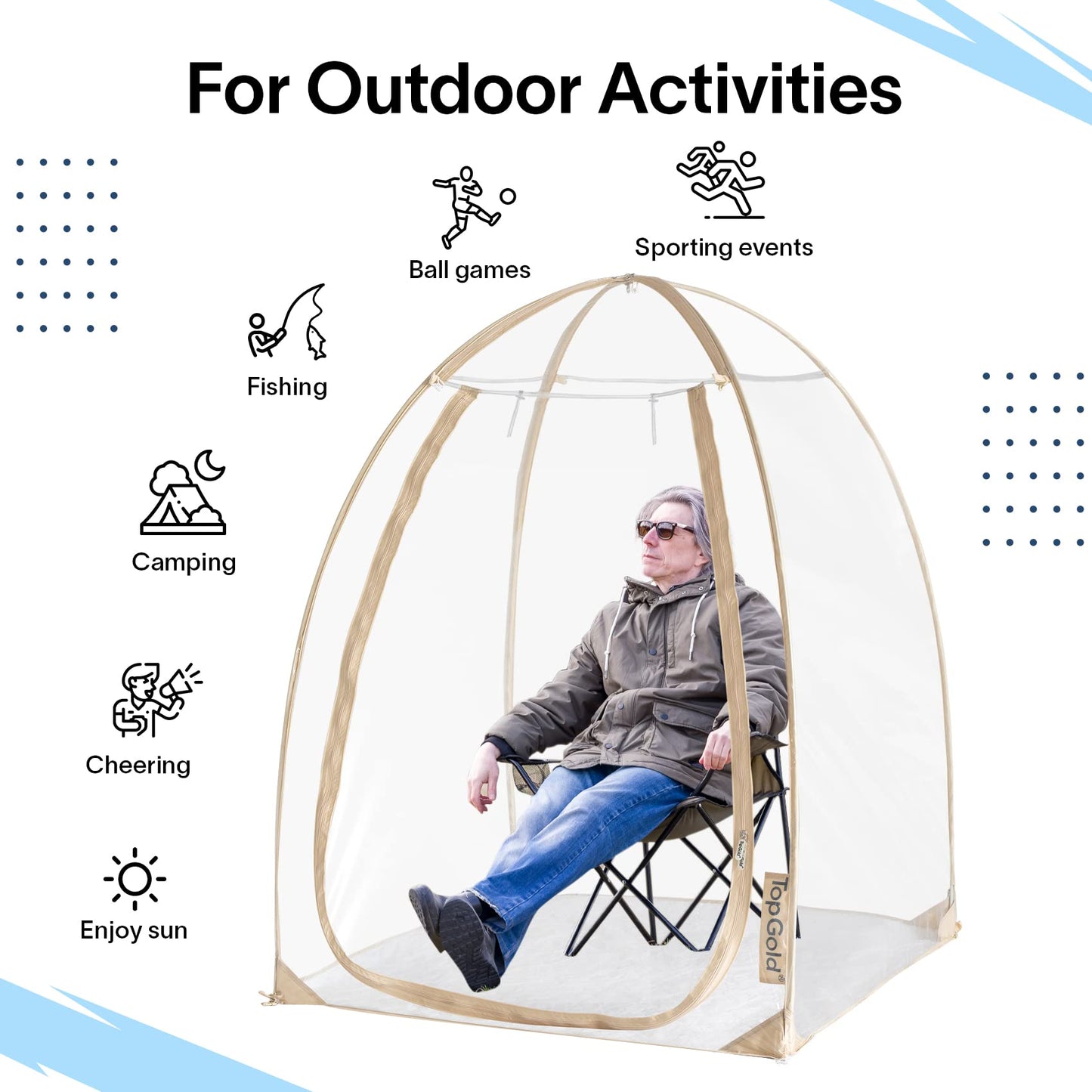 TopGold Sports Tent Weather Proof Clear Tent Outdoor Instant Pop Up Shelter Chair Bubble Tent 50"x50"x64"H