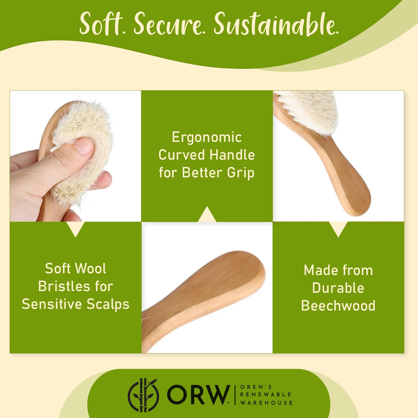 ORW OREN’S Baby Hair Brush - Perfect for Newborn, Toddlers, Infants, Girls & Boys - Beechwood Handle & Goat Hair White Bristle Brush for Gentle Scalp Grooming, Cradle Cap Relief