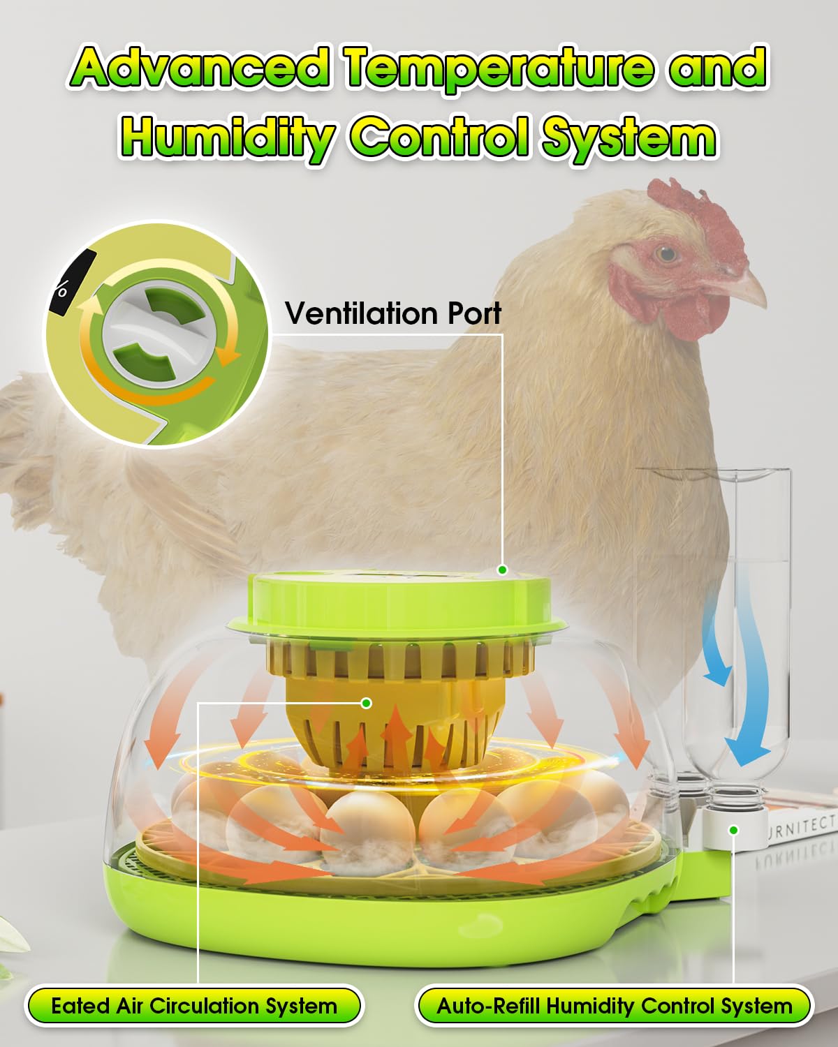 2025 Upgraded Incubators for Hatching Eggs,12 Egg Incubator with Automatic Turning and Humidity Control,Egg Candler,Air Vent,360° Viewing for Chicken,Quail Eggs,Ideal for Farm,Classroom,Home