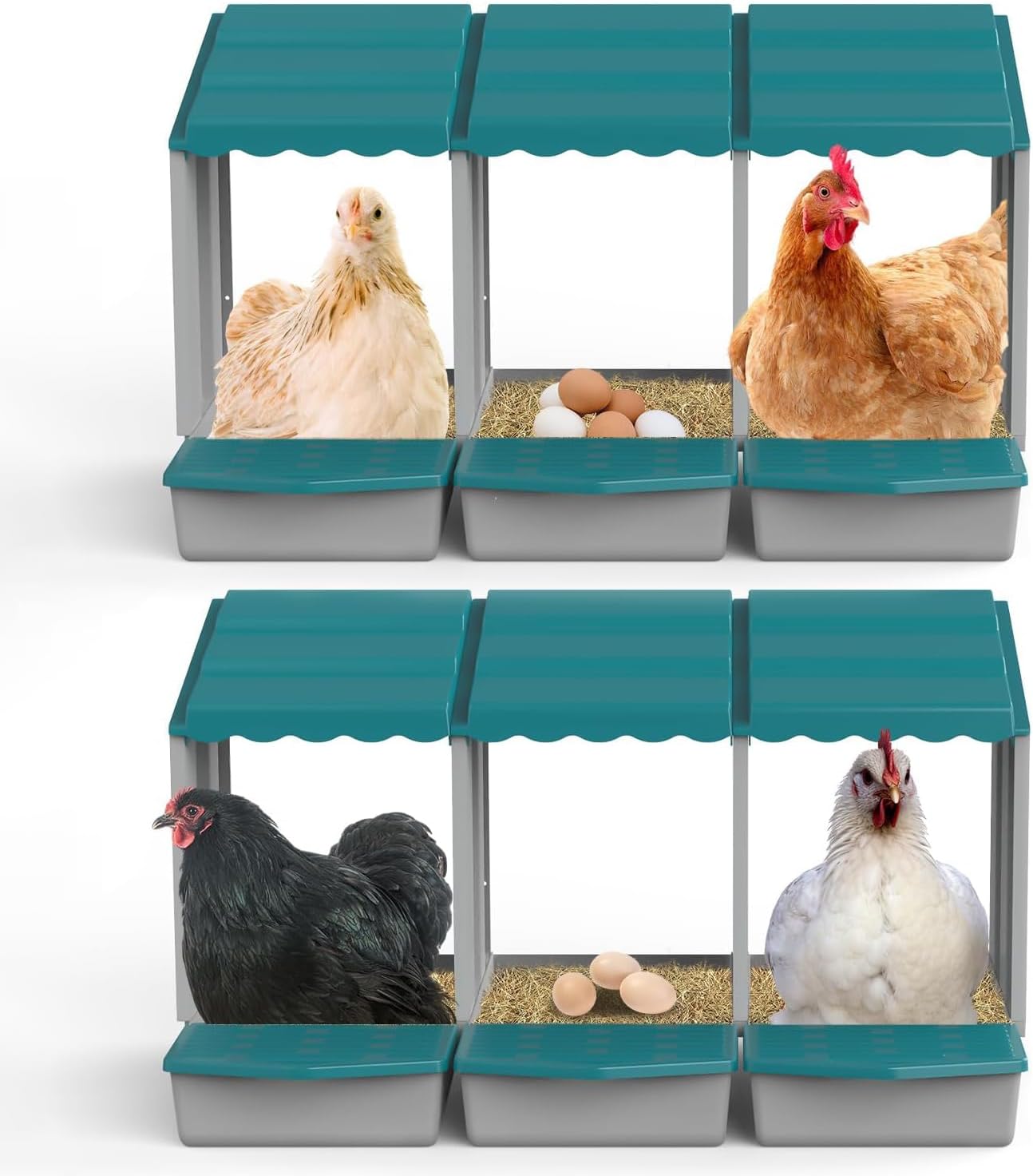 JELSVOP Nesting Boxes for Chickens, Chicken Nesting Boxes with Egg Collection & Perch for Easy Picking Protecting Eggs, Nesting Boxes for Laying Eggs with 6 Compartments