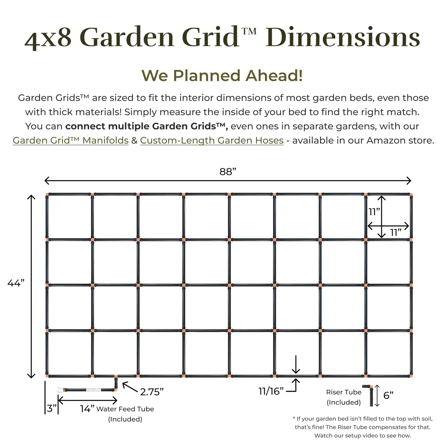 Garden Grid Watering System | Garden Irrigation System for Garden Beds – But Better | Pre-Assembled, Waters Every Plant, 2-Min Setup, USA-Made, Lasts 5–10x Longer Than Drip Irrigation | 4x8 – 44"x88"