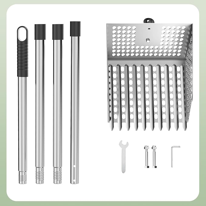 Stainless Steel Chicken Poop Scooper & Rake - Heavy-Duty 2-in-1 Sand Sifter Shovel with Long Handle Adjustable Length for Coops & Small Farms