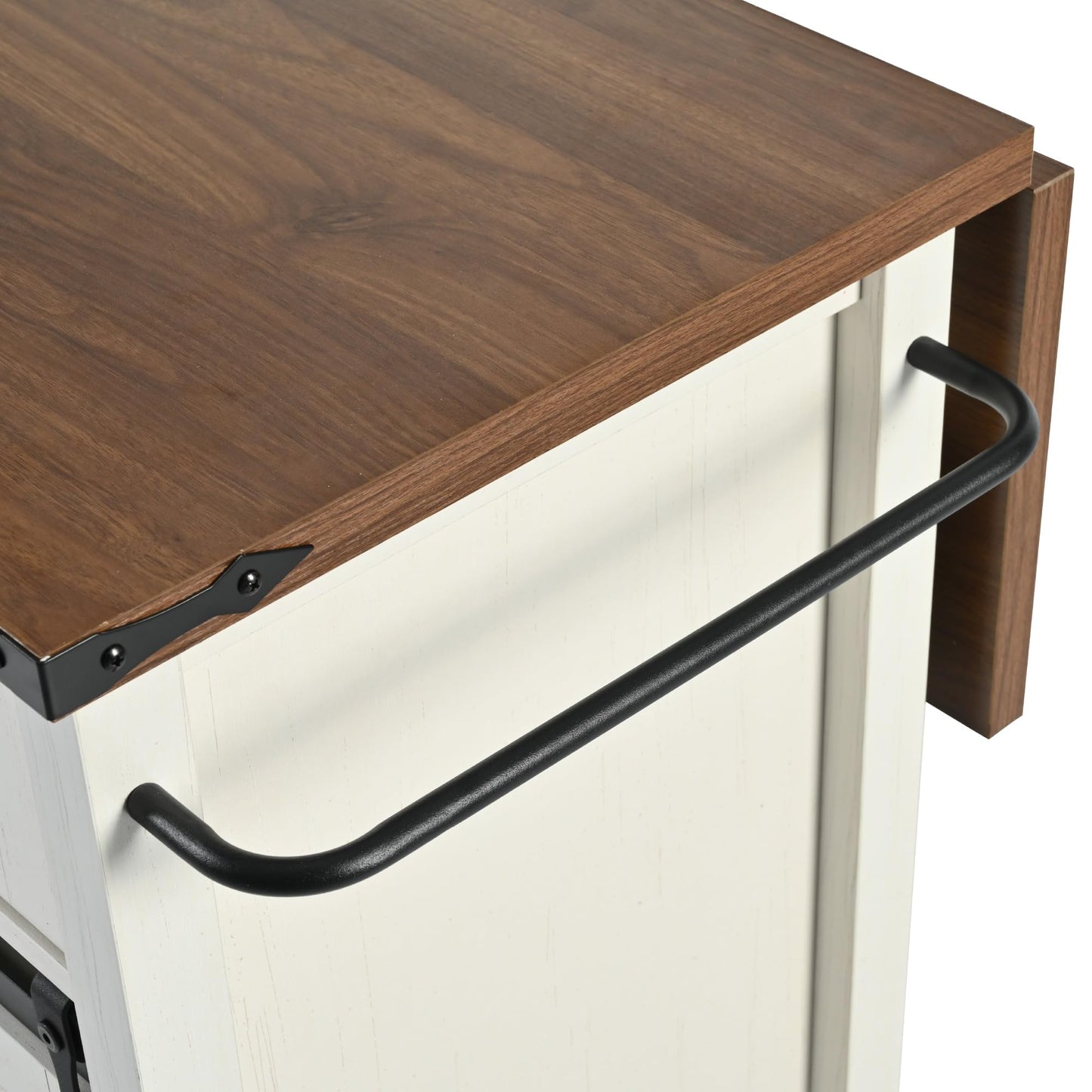 Ball & Cast Farmhouse Kitchen Island Cart with Power Outlet,2 Sliding Barn Doors,3 Adjustable Shelves,Dining Storage Island W/Drop Leaf,Spice Rack,Rolling Cart on Wheels,for Kitchen,Dining Room,White
