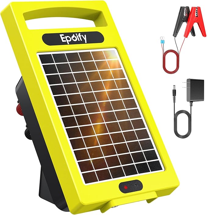 24 Hour Solar Electric Fence Charger, 20 Miles, Up to 10200v Output Range Electric Fence Charger, 0.32J Portable Energizer with Rechargeable Solar Panel for Livestock & Predator Protection