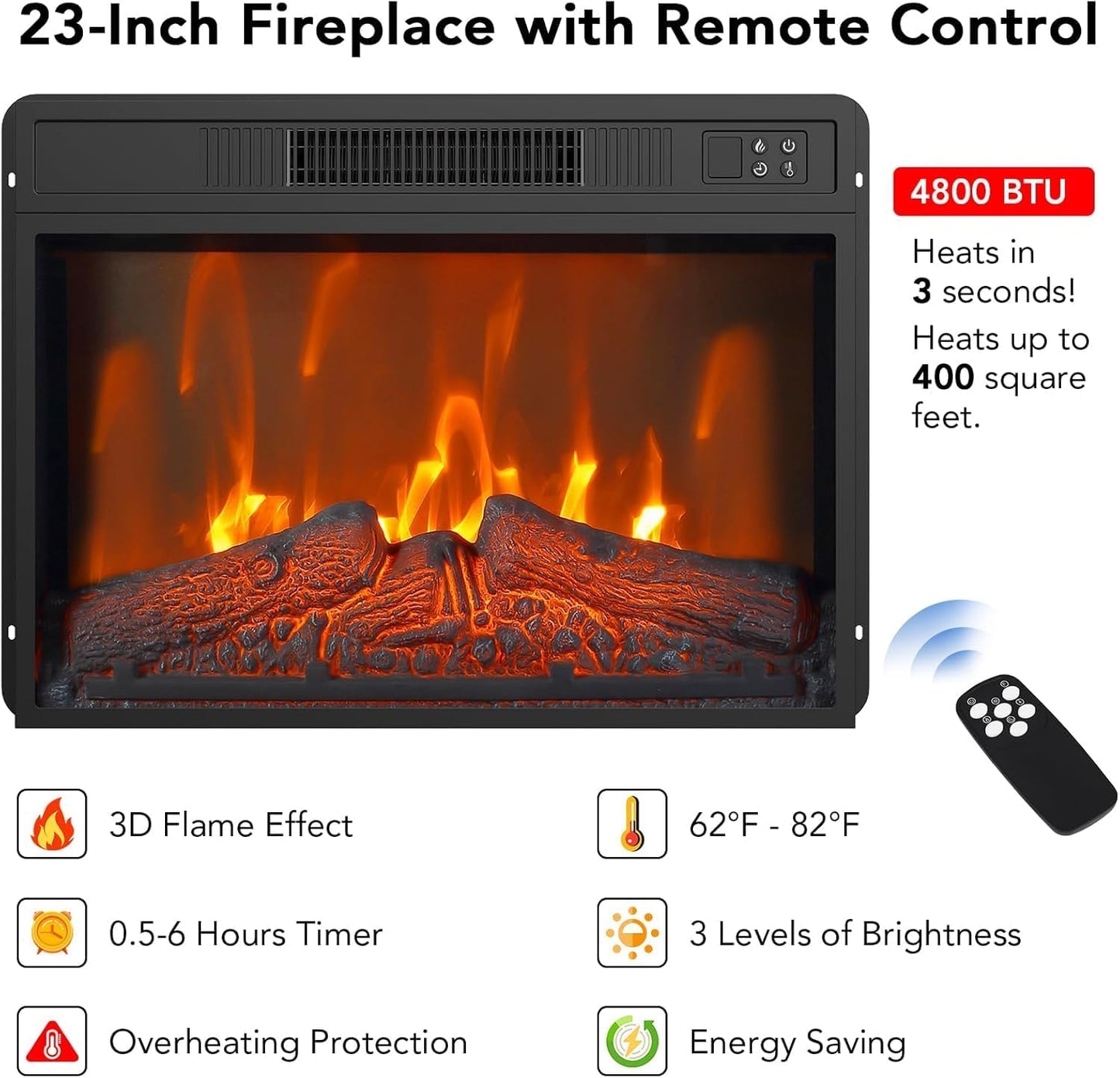 67 Inch TV Stand with Electric Fireplace, Entertainment Center with 23” Fireplace Insert, Remote Control, Adjustable Storage, Cable Management, Media Console for Living Room, Home Theater Furniture
