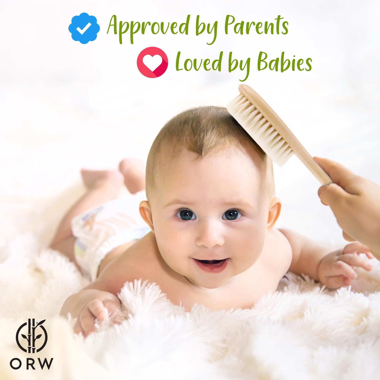 ORW OREN’S Baby Hair Brush - Perfect for Newborn, Toddlers, Infants, Girls & Boys - Beechwood Handle & Goat Hair White Bristle Brush for Gentle Scalp Grooming, Cradle Cap Relief