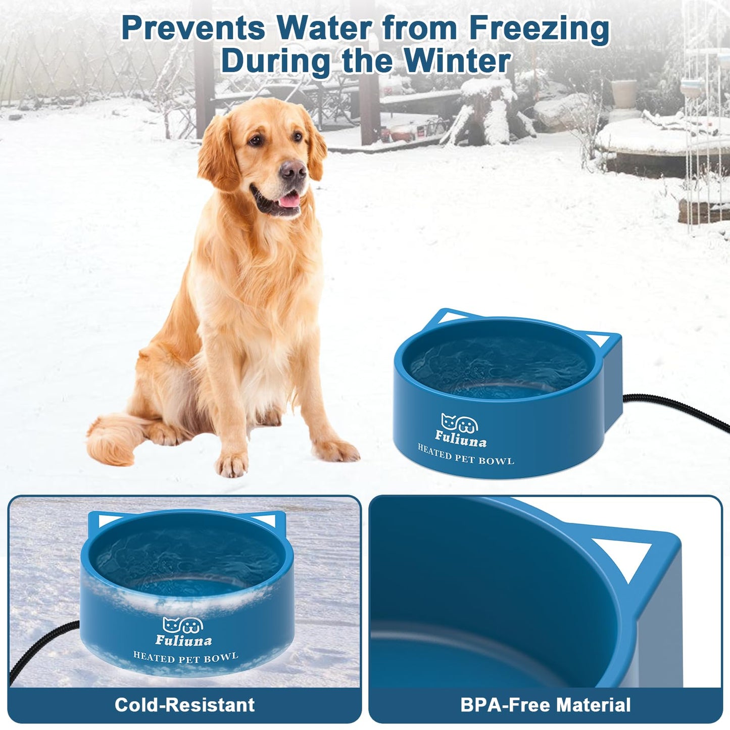 Alpcouts Heated Water Bowl for Outdoor Dog & Cat, Large Heated Dog Bowl Provides Drinkable Water in Winter, Outside Heated Pet Bowl with 78.7in Anti Chew Cord for Dogs Cat Bird Chicken Duck,108 OZ/30W