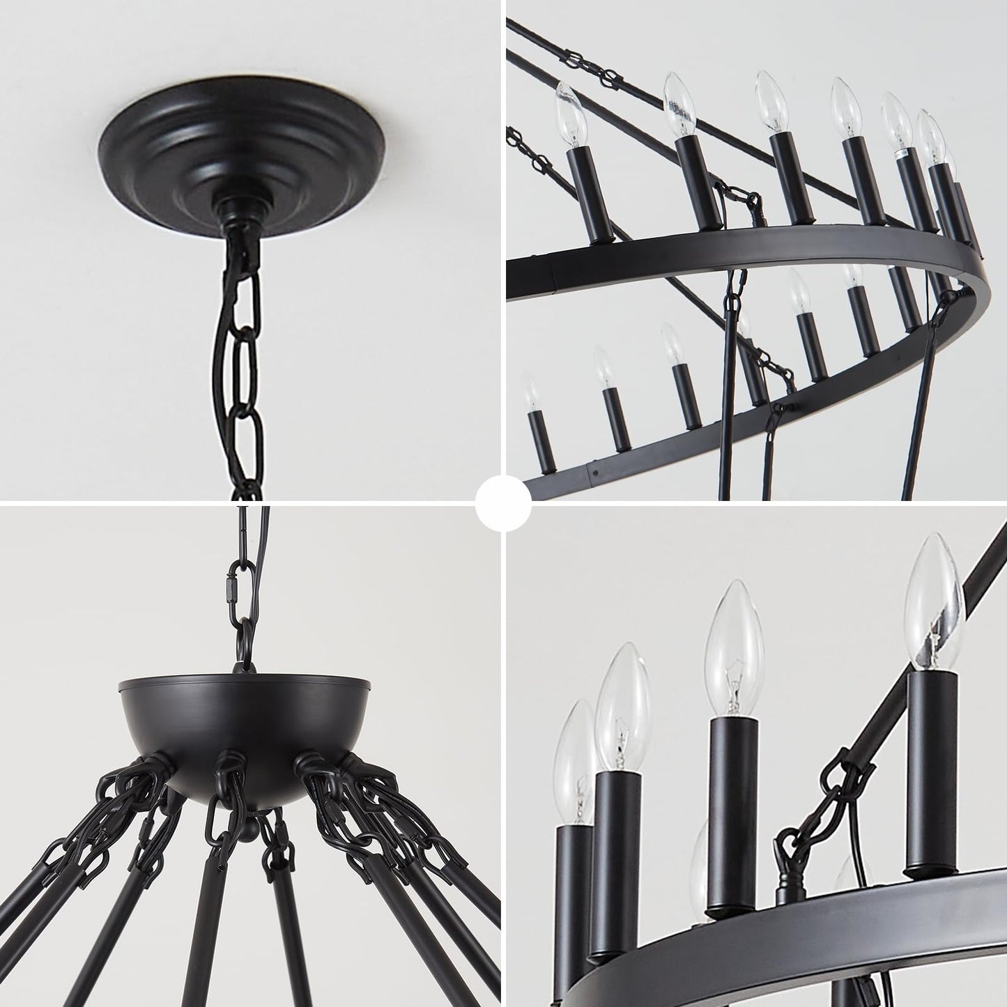 VBKK Wagon Wheel Chandelier Farmhouse 2 Tier 64-Light 70-Inch, Black Industrial Chandelier Rustic Candle Pendant Light Fixture Extra Large for High Ceilings, Dining Room, Living Room, Foyer, E12