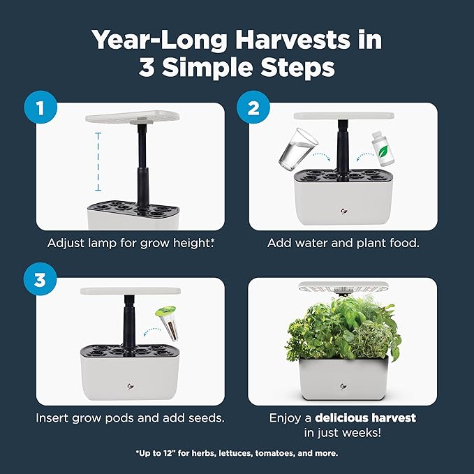 AeroGarden Harvest Lite, Indoor Garden Hydroponic System with LED Grow Light, Holds up to 6 AeroGarden Pods, Cream