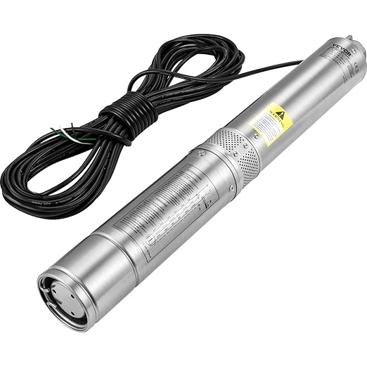 VEVOR Deep Well Submersible Pump, 2HP/1500W 230V/60Hz, 37GPM Flow 427 ft Head, with 33 ft Electric Cord, 4 inch Stainless Steel Water Pumps for Industrial, Irrigation & Home Use, IP68 Waterproof Grade