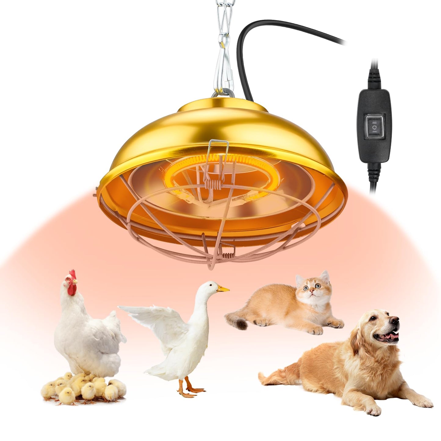 Heat Lamp for Chicken Coop, 300 Watts chicken coop heater with Adjust 2 Mode temperature &Hanging Height, Waterproof ,For Indoor & Outdoor Used, Suitable for Amphibians,Chick, Duck,Pets (300W)