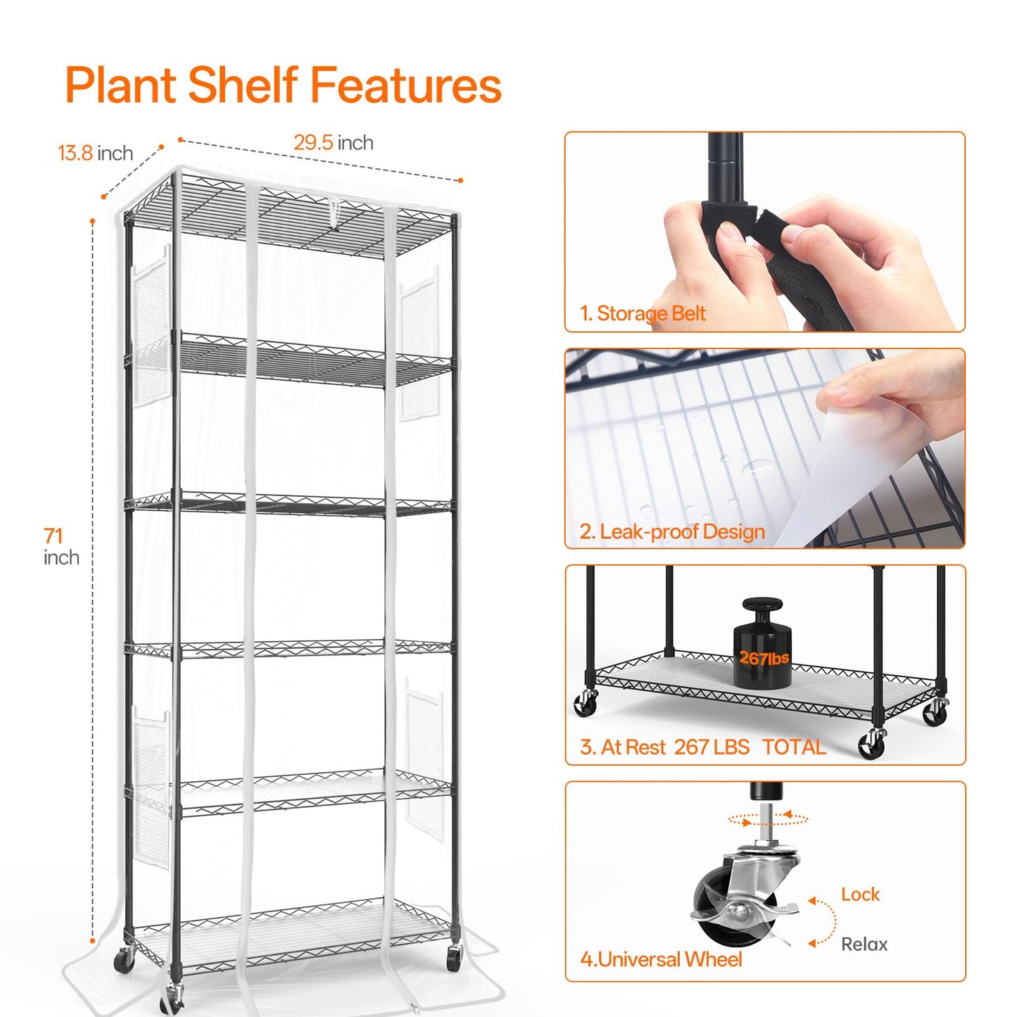Bstrip Indoor Greenhouse with Grow Light, Mini Green house with 5 Pack T8 Full Spectrum Plant Lights, Plant Shelf with Tent for Indoor Plant, Seed Starting, Seed Tray, 29.5"x13.8"x71"