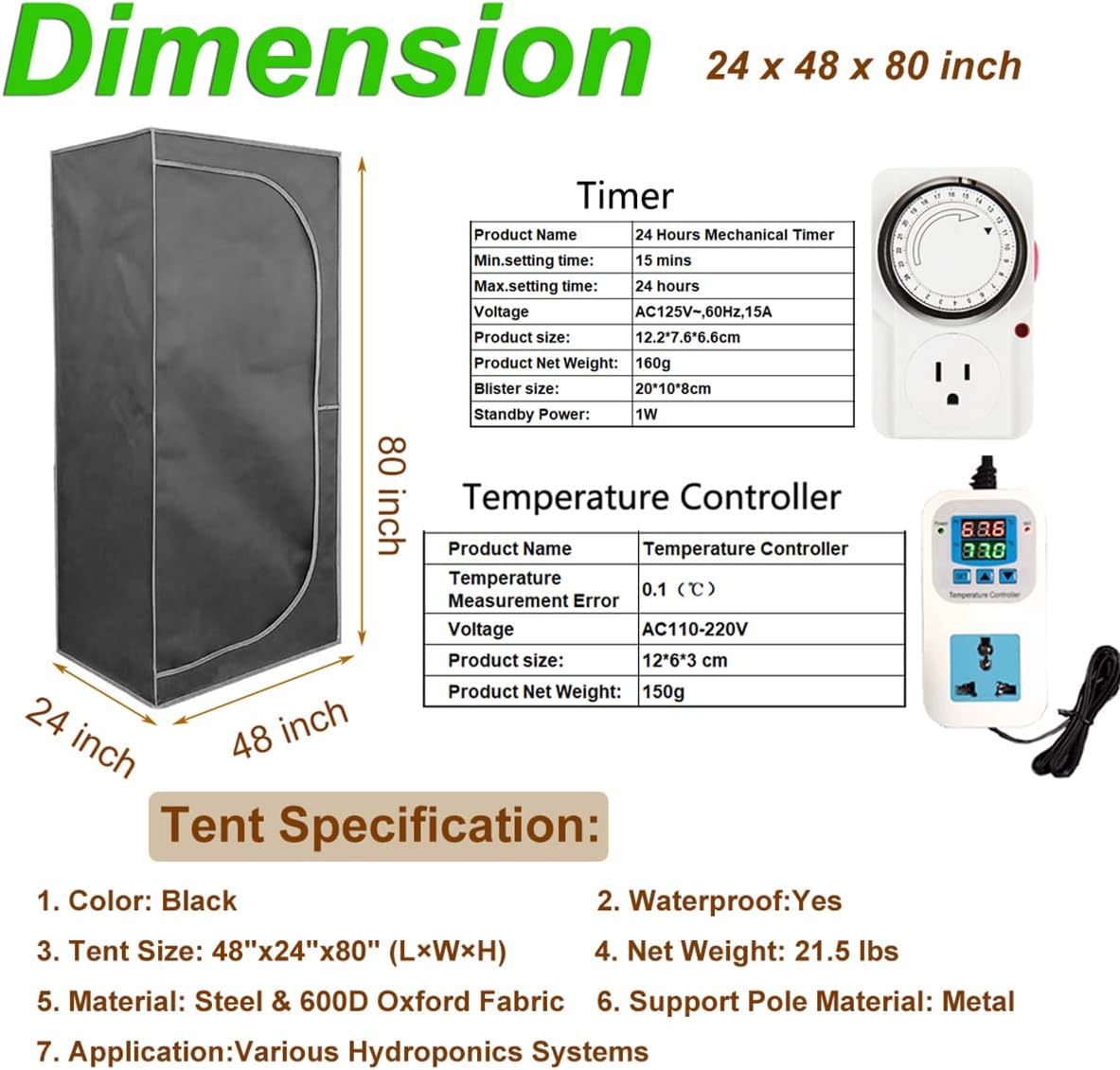 48"x24"x80" Grow Tent Kit Complete 4x2 ft High Reflective Mylar Indoor Grow Tent +Portable Full Spectrum LED Grow Light Combo Hydroponics Indoor Plant Growing Tent Room
