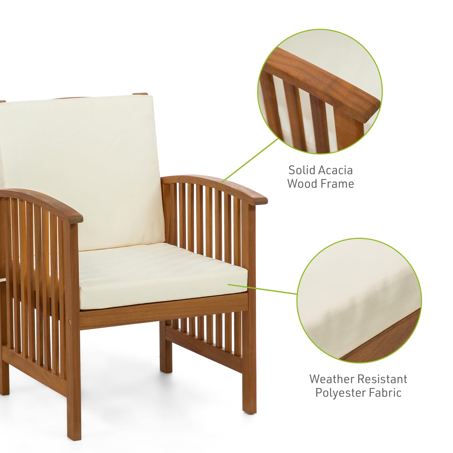 Greemotion Kyushu Farmhouse Acacia Wood 4-Piece Patio Set with Weather-Resistant, Include Tie-Back Cushions for Deck, Backyard, Lawn, Garden, Black and Natural Brown