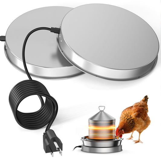 Chicken Water Heater for Winter, 110W Heated Poultry Waterer Base with Thermostat, 11 Inch Poultry Winter Deicer Heated Base with 9.8ft Power Cord, 2PCS (Silver)