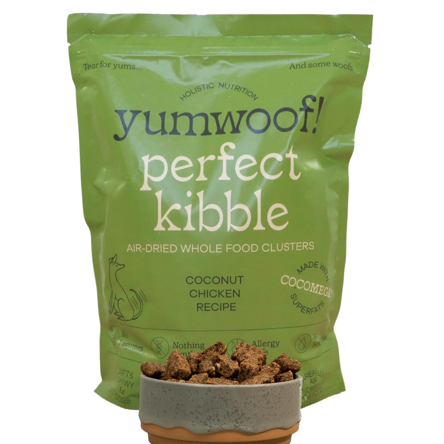 Yumwoof Perfect Kibble Non-GMO Air Dried Dog Food | Improves Allergies & Digestion with Organic Coconut Oil, MCTs & Antioxidants | Vet-Approved Soft Dry Diet | Made in USA (Chicken 3.5lbs)