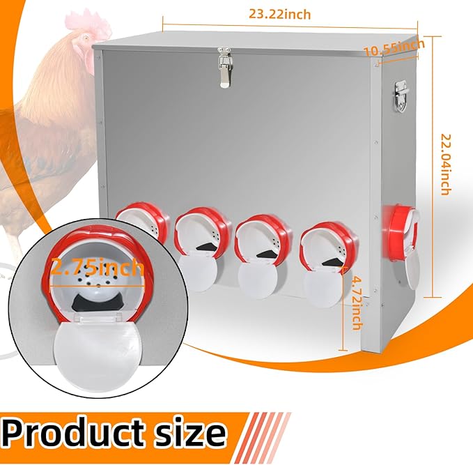 Automatic Poultry Chicken Feeder No Waste Metal Large Capacity 88 lbs Feeders for Chickens Ducks, Geese Bantams Pheasants Coop Weatherproof (10-Port)