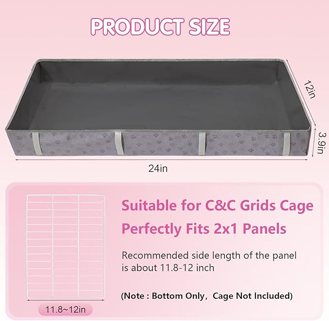 Waterproof Guinea Pig Cage Liner,Washable Tarp Bottom Base,Cage Liners for Small Animals,Hamster Chinchilla Hedgehog Ferret Rabbit. (Dark Grey-Paw, 12" X 24")