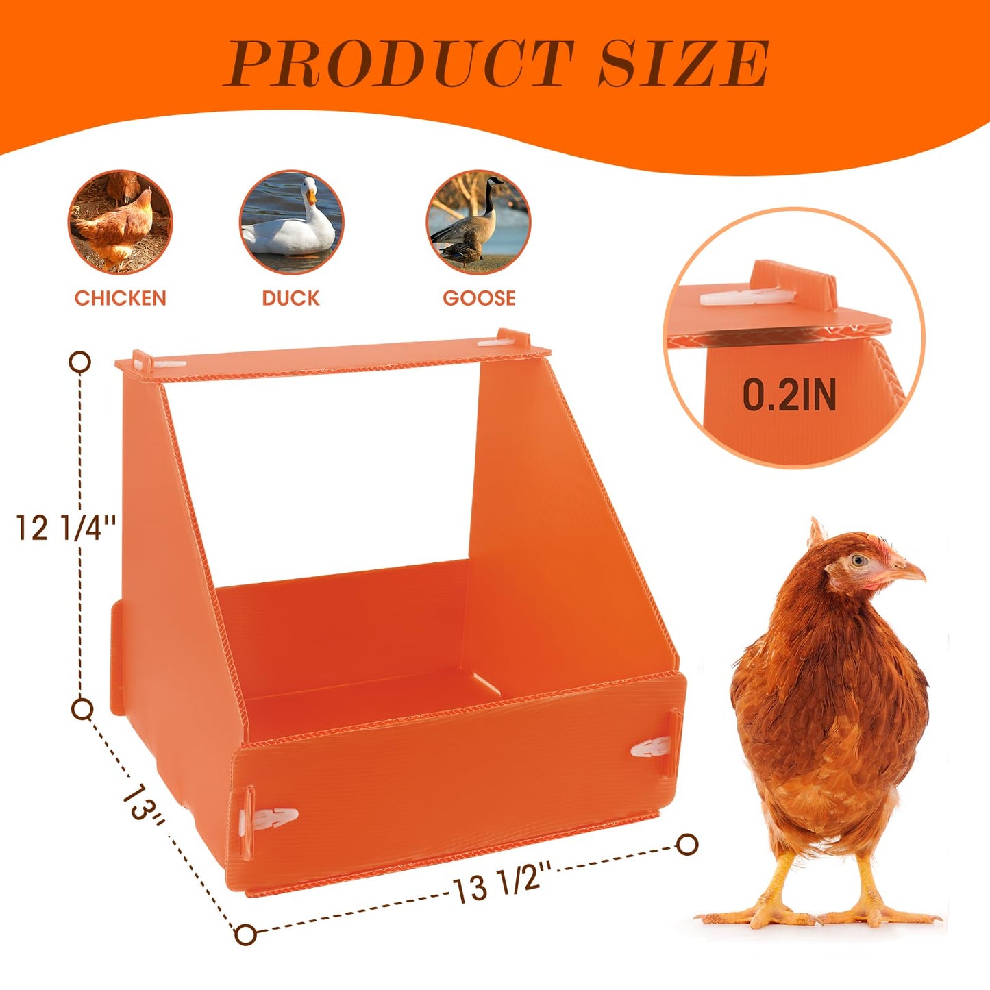 Touri 3 Pack Durable Chicken Nesting Boxes for Laying Eggs for Hens Ducks and Poultry, Orange