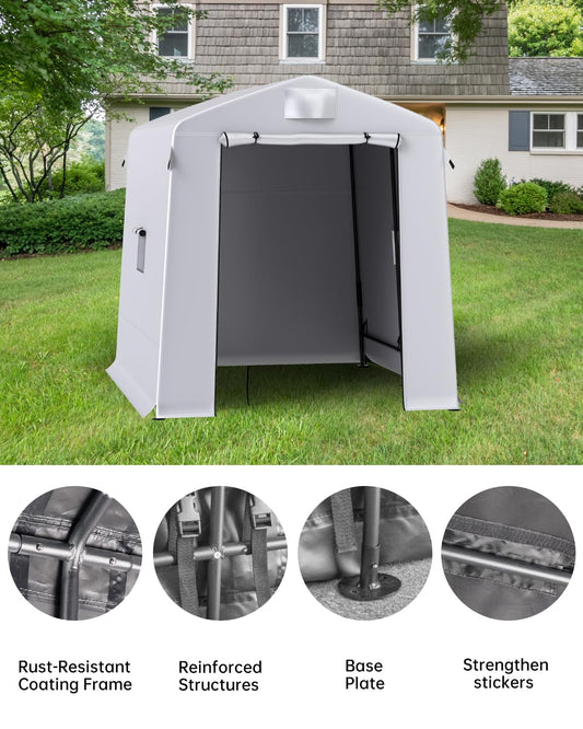 Portable Shed Outdoor Storage Shelter, 6x8x7 ft Instant Waterproof Storage Tent Sheds with Roll-up Zipper Door and Ventilated Windows for Motorcycle, Bike, Garden Tools(Grey)