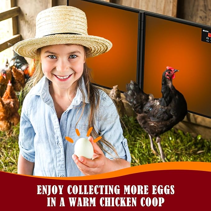 Chicken Coop Heater Inside Coop with Remote Control, 180W Foldable Radiant Heaters, 30''x12'' Large Heating Panel Warmer for Cozy Winter with Adjustable Timer and Temp, Safer Than Brooder Heat Lamp