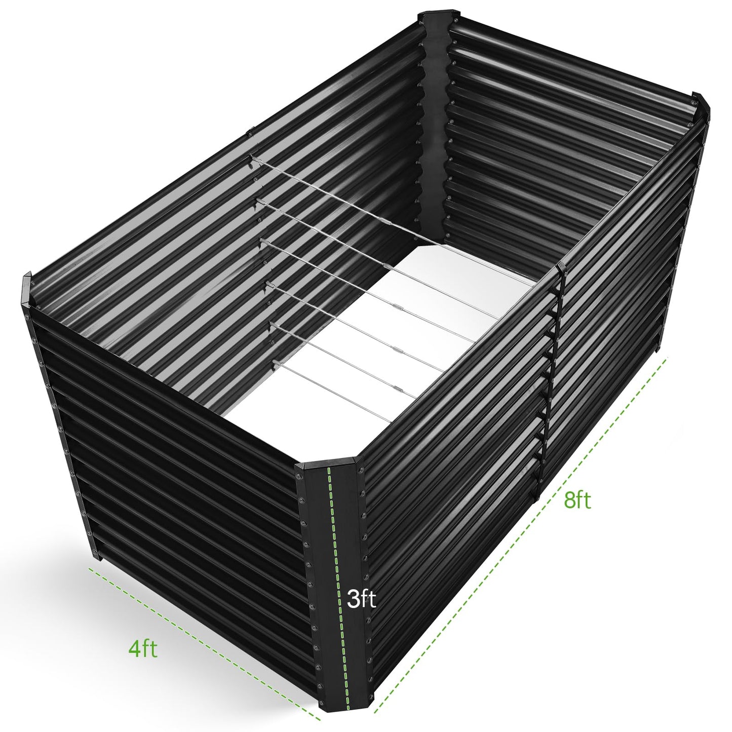 Land Guard 8x4x3ft Rectangular Galvanized Raised Garden Beds, Large-Capacity Metal Planter Box Outdoor, Durable Deep Raised Garden Bed 3ft Tall, Raised Beds for Gardening Vegetables, Dark Grey