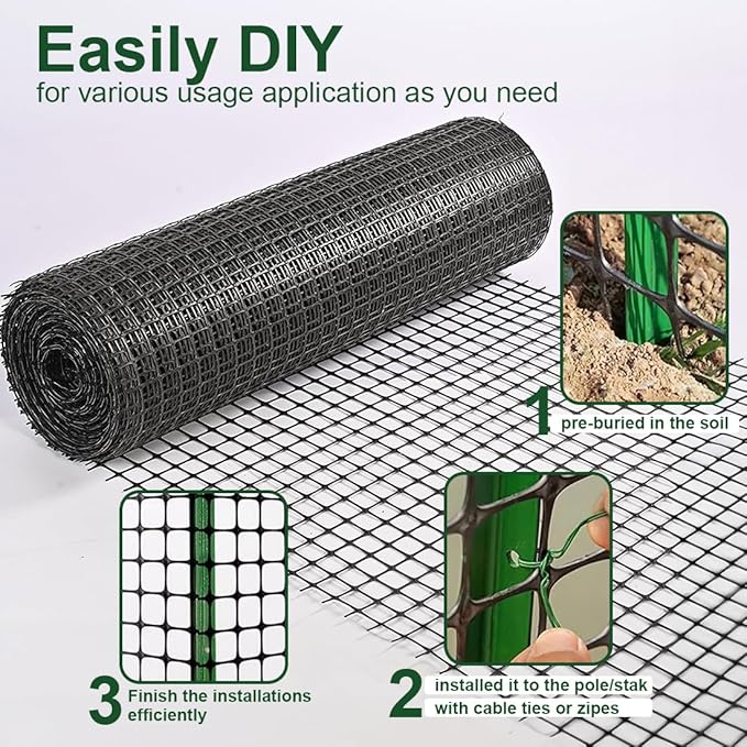Heavy Duty Plastic Fence Roll 20" x 50' - 0.8x0.8 Inch Chicken Wire Mesh, Reusable Fencing for Garden, Rabbit/Poultry Protection, Balcony & Plant Defense (Black)