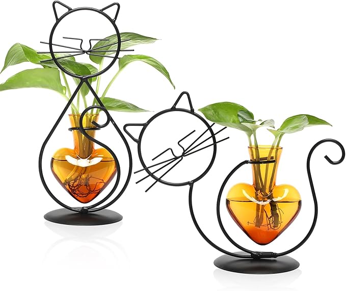 Plant Terrarium Plant Propagation Station Cat Lover Gifts for Women Plant Lovers Home Office Decor Cat Desk Accessories