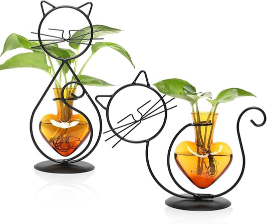 Plant Terrarium Plant Propagation Station Cat Lover Gifts for Women Plant Lovers Home Office Decor Cat Desk Accessories