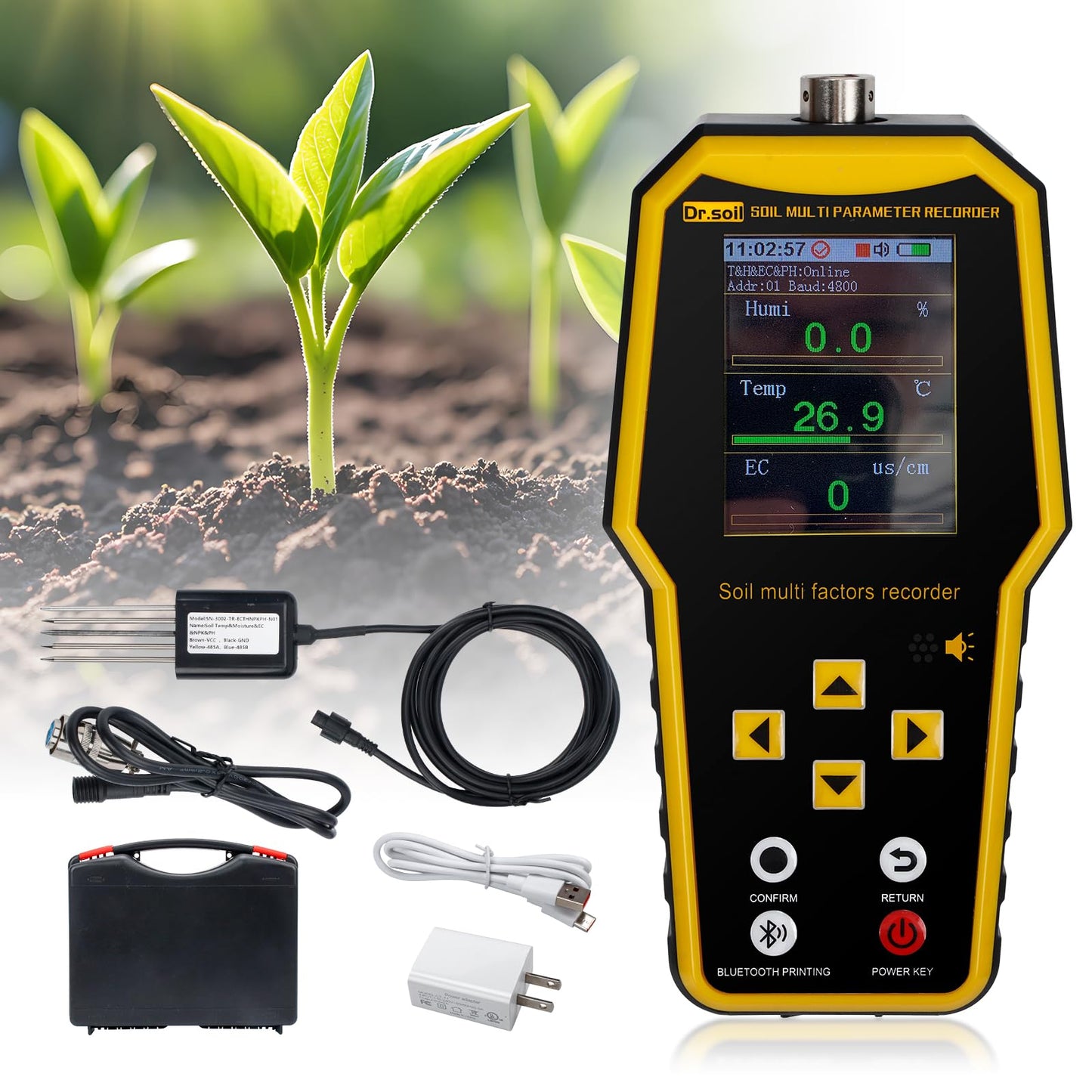 7 in 1 Soil Tester with LCD Display, Nitrogen Phosphorus Potassium NPK Tester, Handheld Soil PH Meter Kit, Temperature, Conductivity, Moisture, EC Meter for Petrochemical, Agriculture and Surveying
