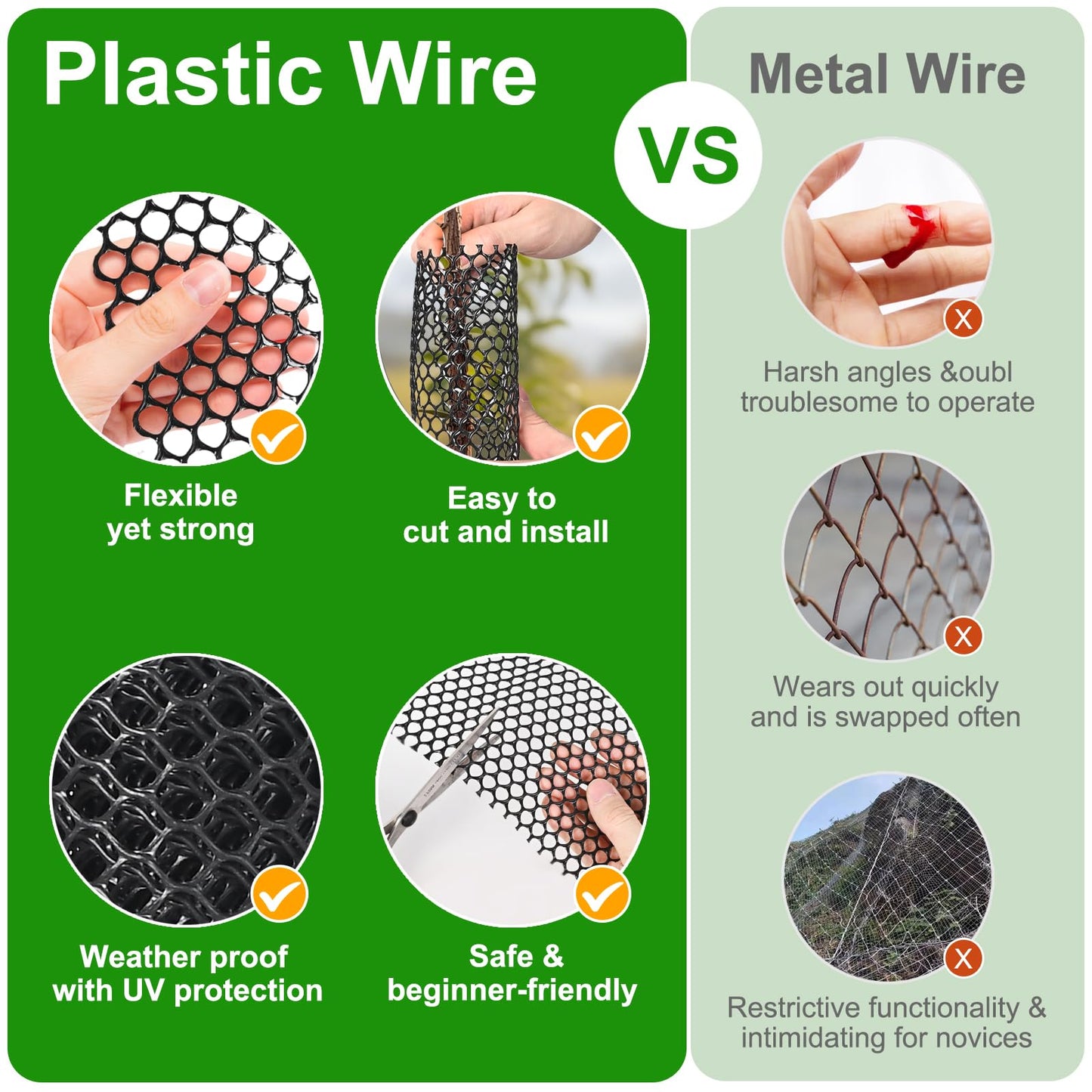 Plastic Chicken Wire Mesh - 15.7 in x 10 ft Black, Plastic Wire Mesh Fence for Dogs, Cats & Poultry - Garden Netting & Animal Barrier, Balcony Netting for Pets - Laddatz