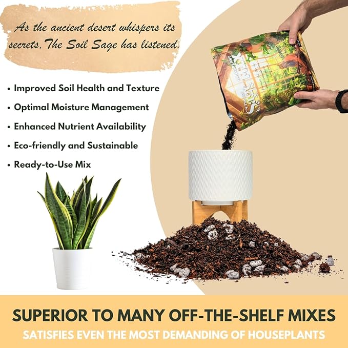 Soil Sage 5 qt Premium Houseplant Soil - U.S.A. Made Well-Draining Nutrient-Rich Potting Mix for Indoor Plants - Coconut Coir, Composted Bark, Pumice & Mycorrhizae for Strong Roots & Growth