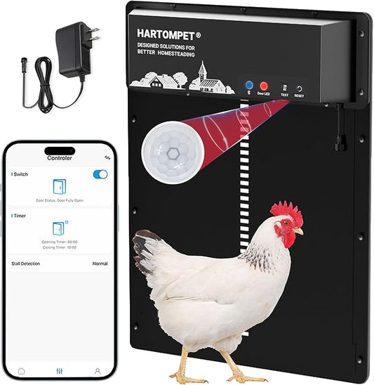 Automatic Chicken Coop Door – Programmable with App, Battery/Solar Panel/Grid Operated, Multiple Anti-Pinch w/Resistance Detection & Motion Sensor, Plug&Play Electric Aluminum Chicken Door