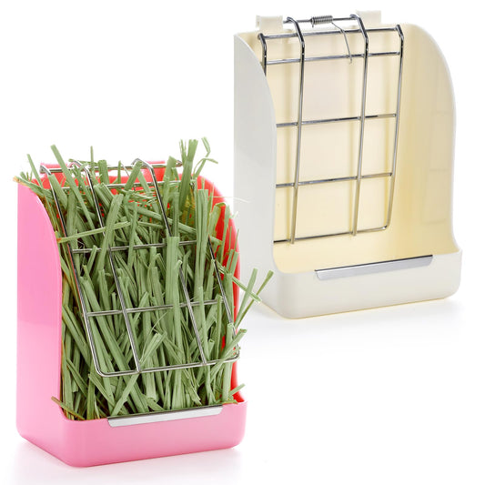 Foraineam 2 Pack Hay Feeder for Rabbits and Guinea Pigs - Plastic Food Bowl, Less Waste Rack Manger, Dispenser for Chinchillas and Other Small Animals