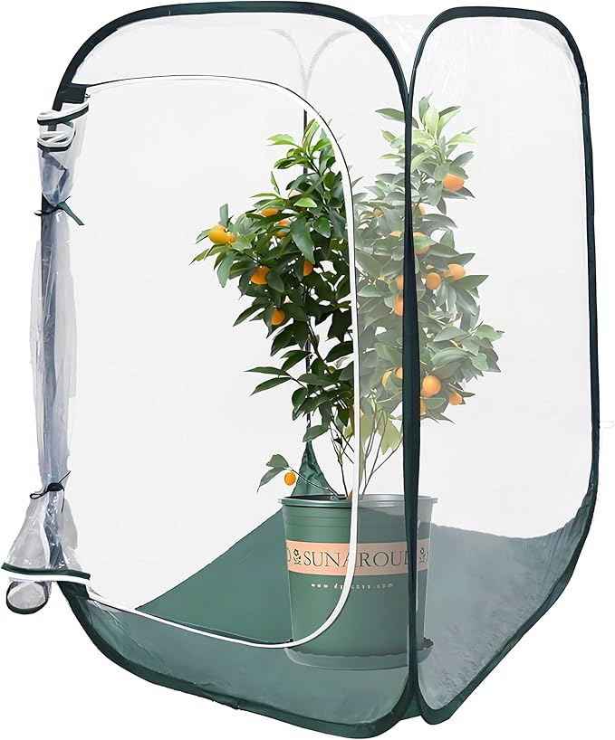 Plant Mini Greenhouse Pop up Frost Protection Enclosure PVC Clear Plant Covers with Roll-up Zipper Entry Doors, Indoor and Outdoor Gardens Protecting Plant from Cold Frost (PVC, 23x23x35in)