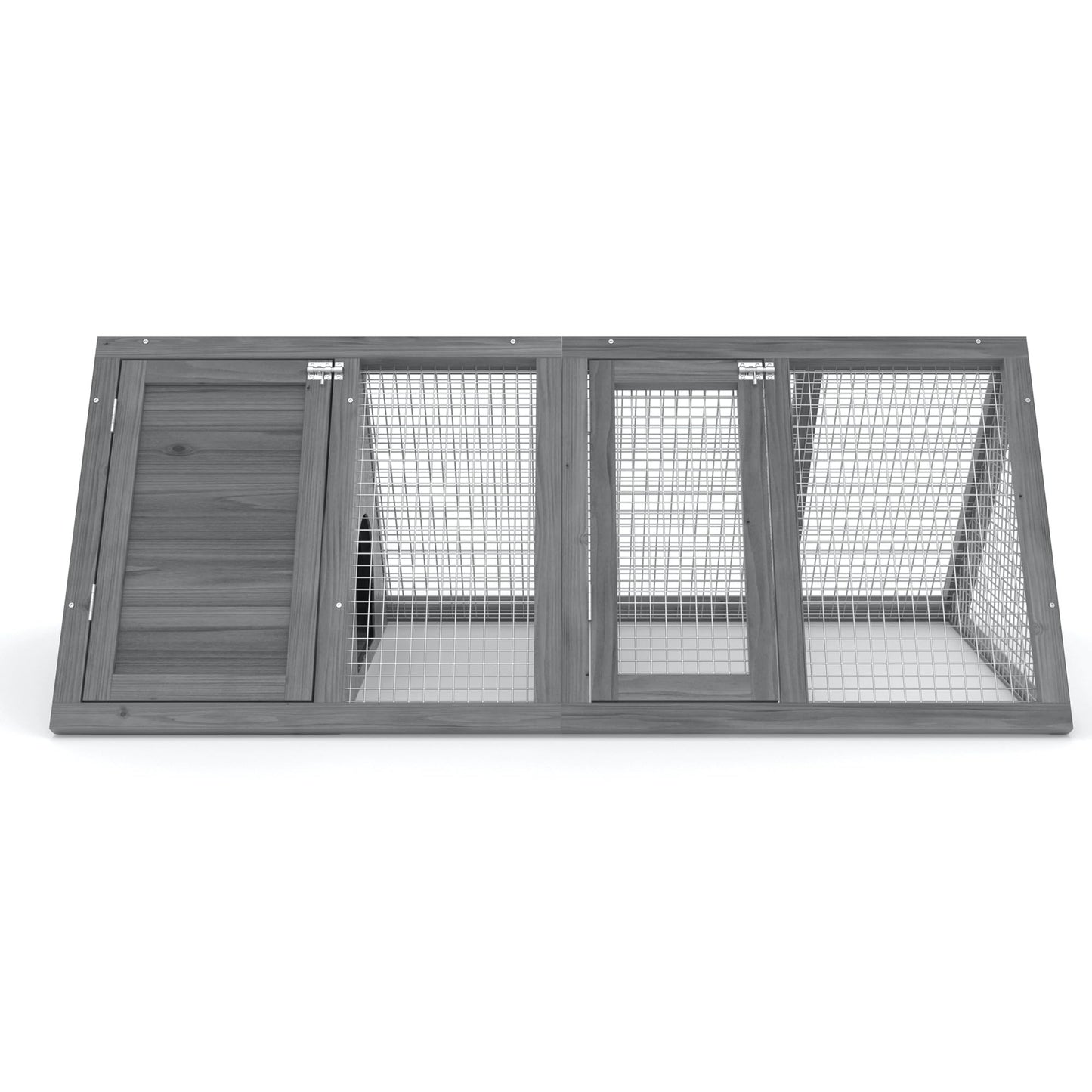 Rabbit Hutch, Small Chicken Coop Outdoor A-Frame Quail Cage with 2 Door & Run Cage Wooden Triangle Quail Hutch with Ventilating Wire Poultry Hutch for Small Animal (Gray)