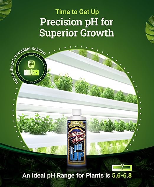 FoxFarm Cultivation Nation pH Up - Liquid Nutrient Solution Adjuster, Raises pH Levels for Hydroponic & Soil Gardens - Formulated with Potassium Hydroxide for Optimal Growth (Pint)