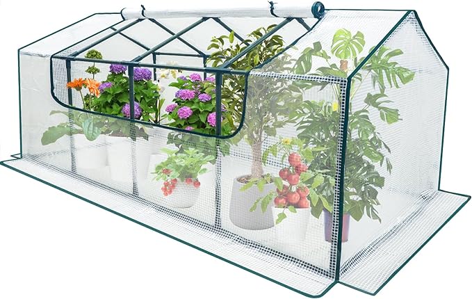 Mini Greenhouse Outdoor, deaunbr Waterproof Garden Green House with Durable PE Cover & Roll-Up Zipper Door, Heavy Duty Greenhouse Tent for Indoor Outdoor Plants - 63"x31.5"x31.1"