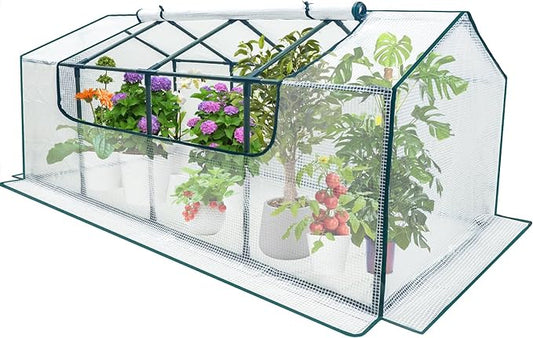 Mini Greenhouse Outdoor, deaunbr Waterproof Garden Green House with Durable PE Cover & Roll-Up Zipper Door, Heavy Duty Greenhouse Tent for Indoor Outdoor Plants - 63"x31.5"x31.1"
