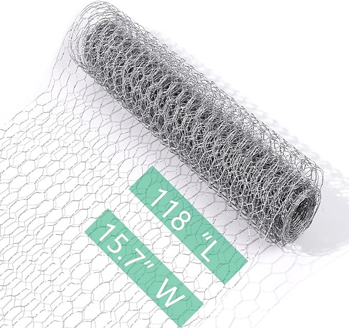 Chicken Wire for Crafts, Wire Netting Hexagonal Garden Poultry Chicken Wire Netting, Pet/Rabbit/Chicken Wire Fencing,0.8inch Hexagonal Galvanized PVC Coated Mesh Fence (Silver, 15.7