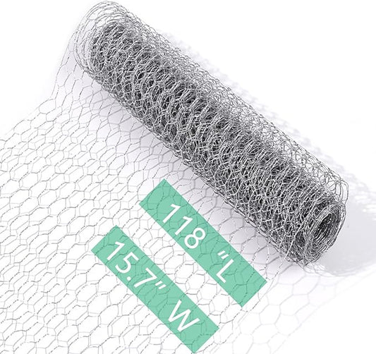 Chicken Wire for Crafts, Wire Netting Hexagonal Garden Poultry Chicken Wire Netting, Pet/Rabbit/Chicken Wire Fencing,0.8inch Hexagonal Galvanized PVC Coated Mesh Fence (Silver, 15.7"x118")