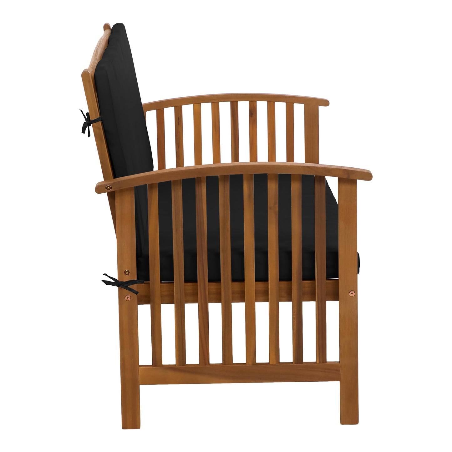 Greemotion Kyushu Farmhouse Acacia Wood 4-Piece Patio Set with Weather-Resistant, Include Tie-Back Cushions for Deck, Backyard, Lawn, Garden, Black and Natural Brown