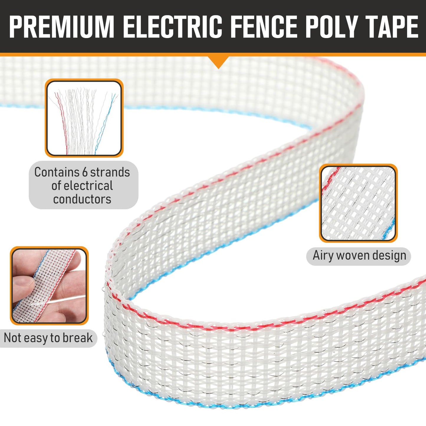 Wowangce 1 Roll 3/4 Inch x 2000 ft Electric Fence Tape for Livestock Polytape Fencing Horse Fence with High Visibility