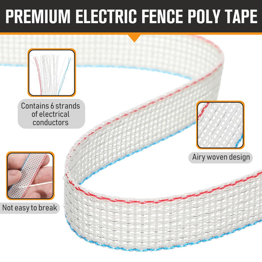 Wowangce 1 Roll 3/4 Inch x 2000 ft Electric Fence Tape for Livestock Polytape Fencing Horse Fence with High Visibility