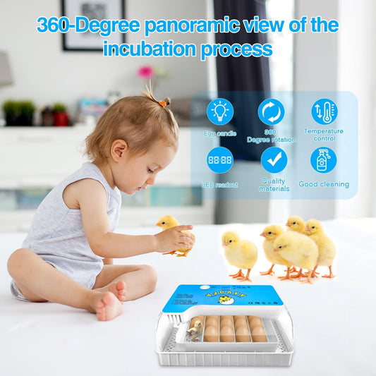 Incubators for Hatching Eggs 15-35 Eggs Incubator with Automatic Egg Turning and ℉Temperature Display LED Candler Poultry Incubator for Hatching Chicken Duck and Quail Incubator (Blue)