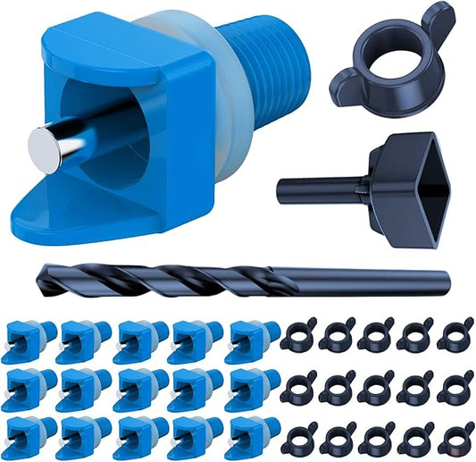 Lil'Clucker Horizontal Chicken Waterer Nipples, Pack of 15 Chicken Nipple Waterer with Drill Bits, Easy Install Automatic Chicken Waterer System, No Leak Chicken Water Feeder, Poultry Waterer - Blue