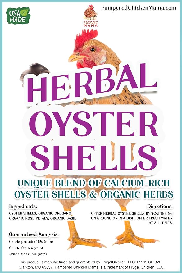 Pampered Chicken Mama Herbal Oyster Shells High Calcium Supplement for Pet Chickens, Ducks, and Other Poultry, Crushed Oyster Shells for Chickens with Herbs (3 POUNDS)