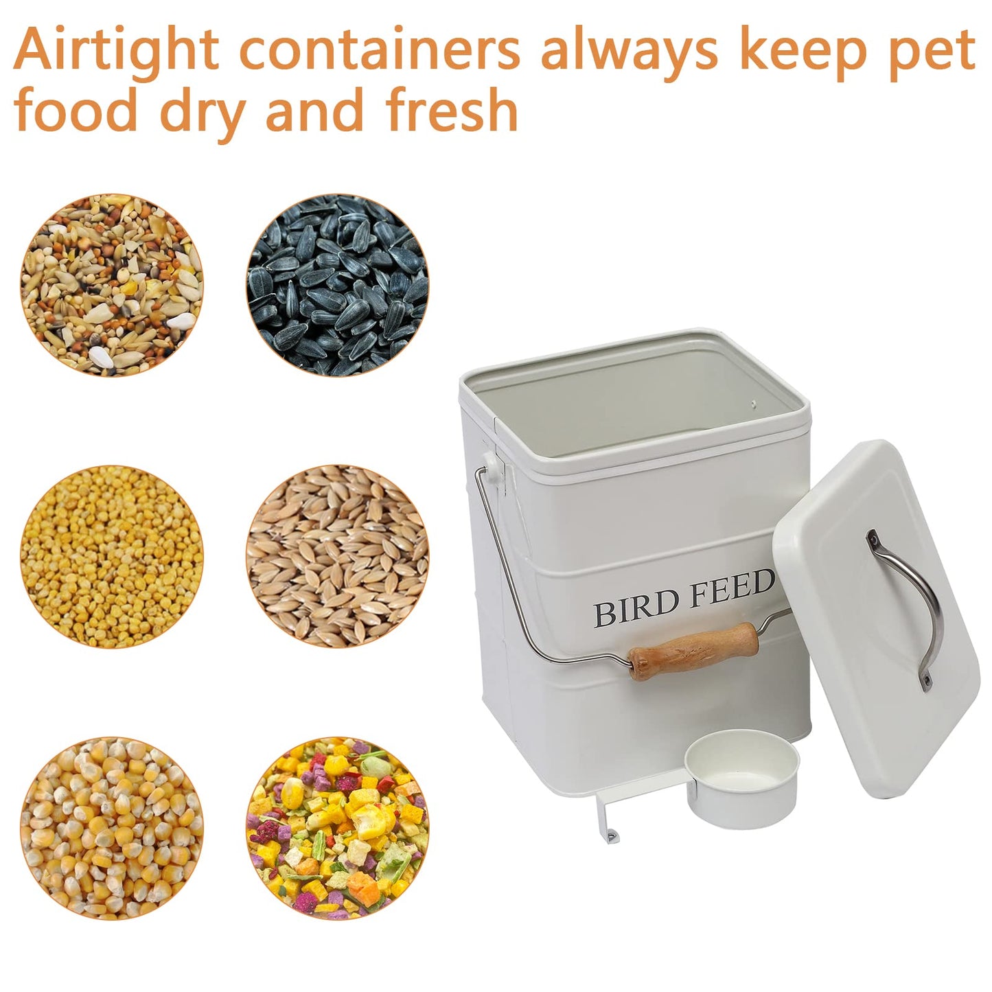 Geyecete Bird Feeder,Bird Food Jar Pet Food Storage Airtight Food Storage Container-White