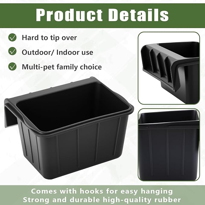 Marsui 3 Pcs Rubber Feed Pan for Horses, 17 Quart Hanging Feeder and 4 Quart Feed Pan Bucket Water Trough Bowl for Horses Dogs Goat Indoor Outdoor Farm Animal